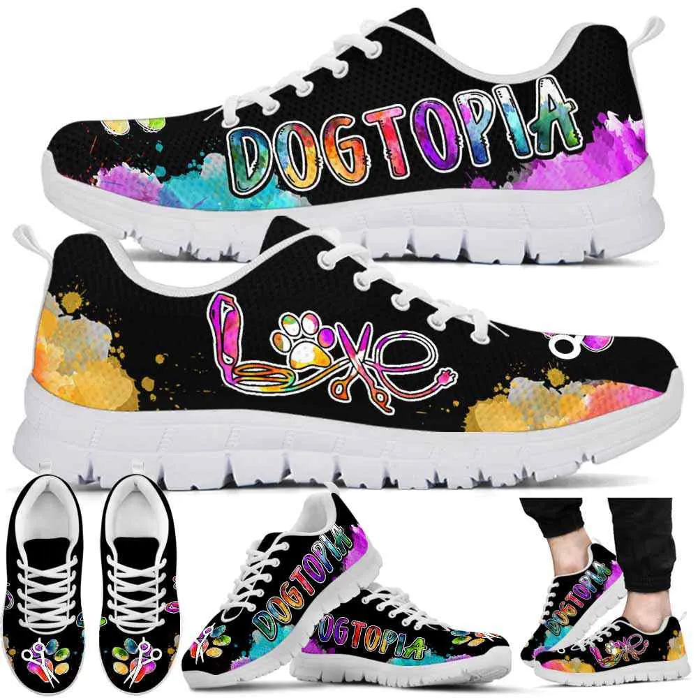 Dotopia Colorful Watercolor Sneakers Shoes, Dog Print Shoes, Best Running Shoes, Unique Gifts For Dog Lovers