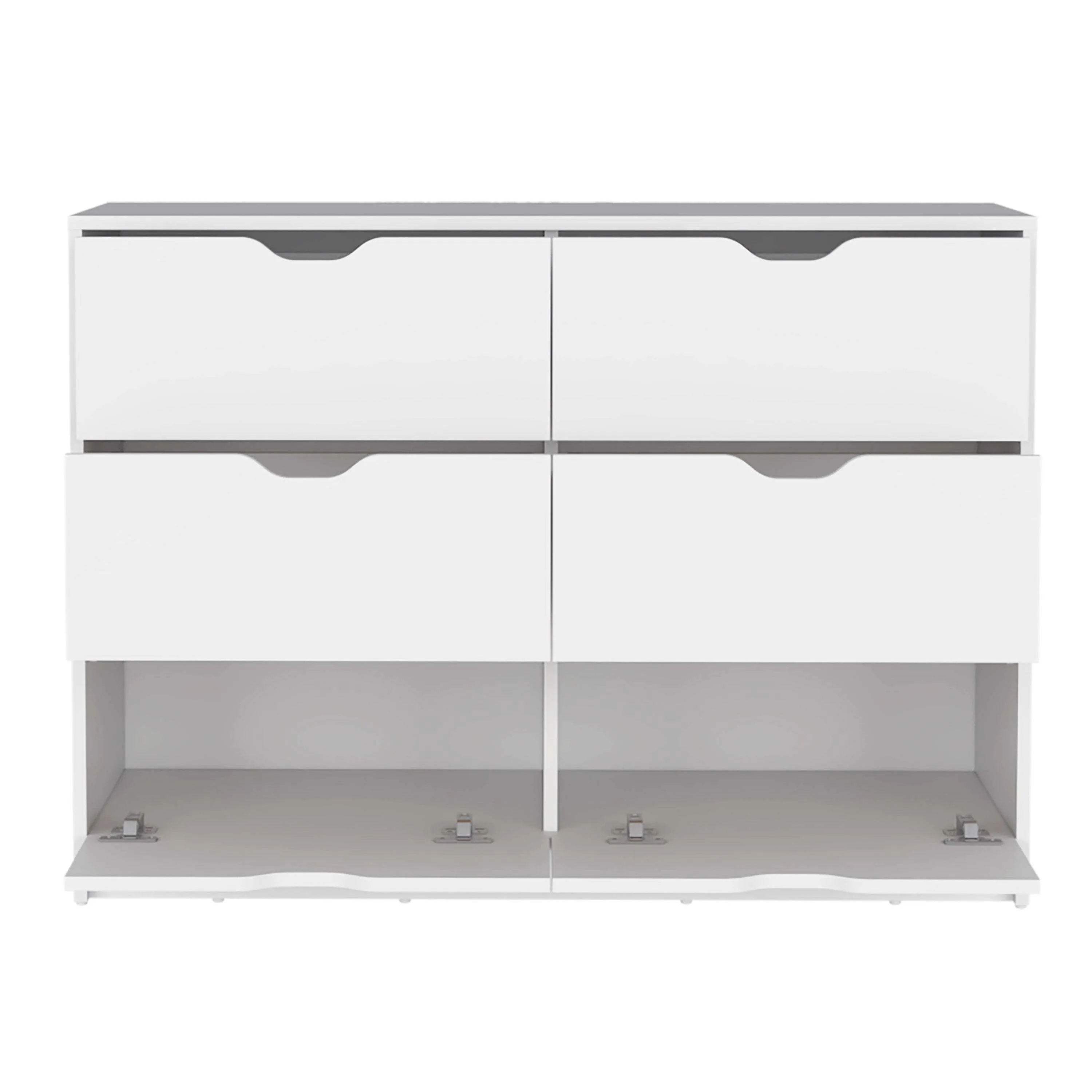 Dresser 30"H, 4 Drawer Dresser with 2 Lower Cabinets, Drawer Chest, White