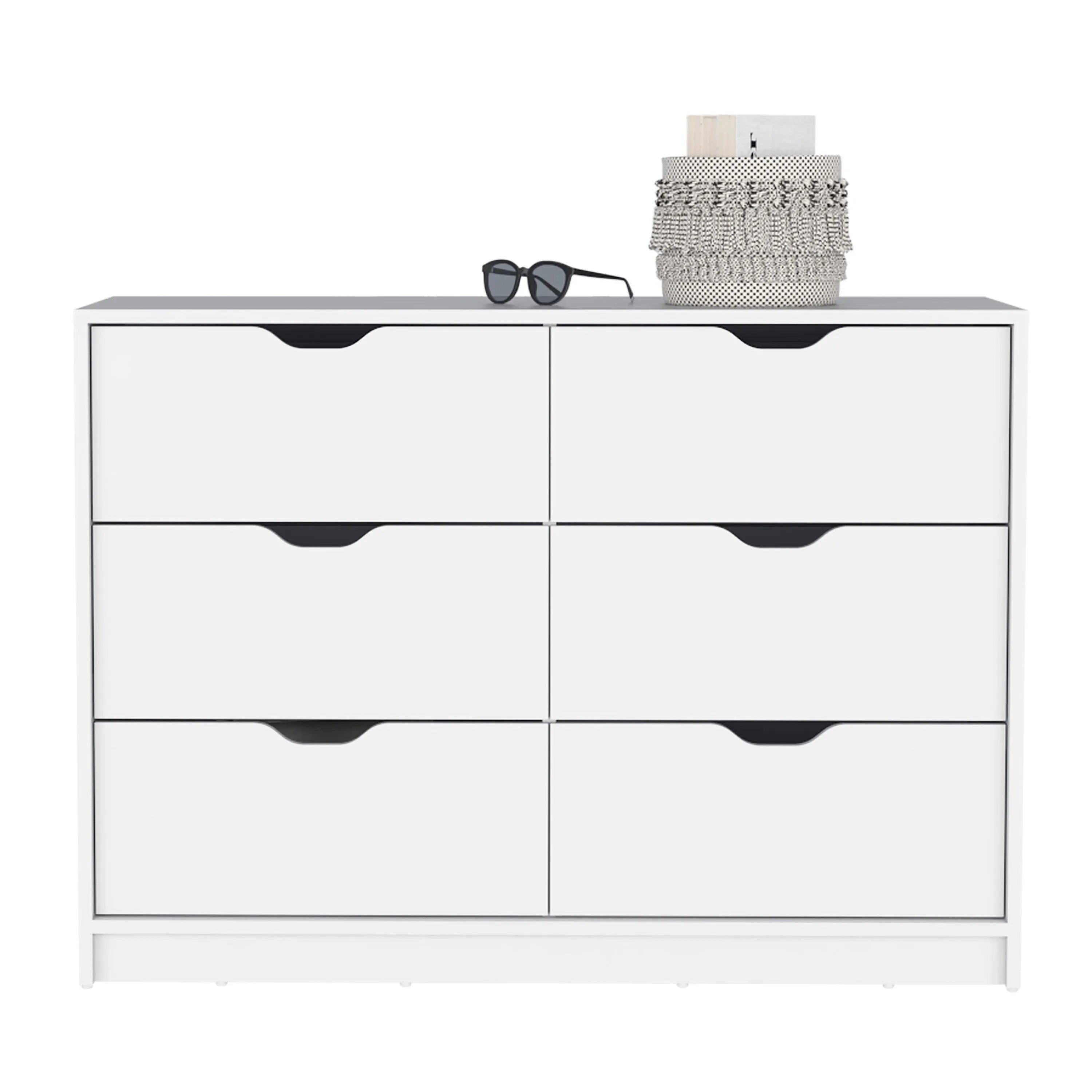 Dresser 30"H, 4 Drawer Dresser with 2 Lower Cabinets, Drawer Chest, White