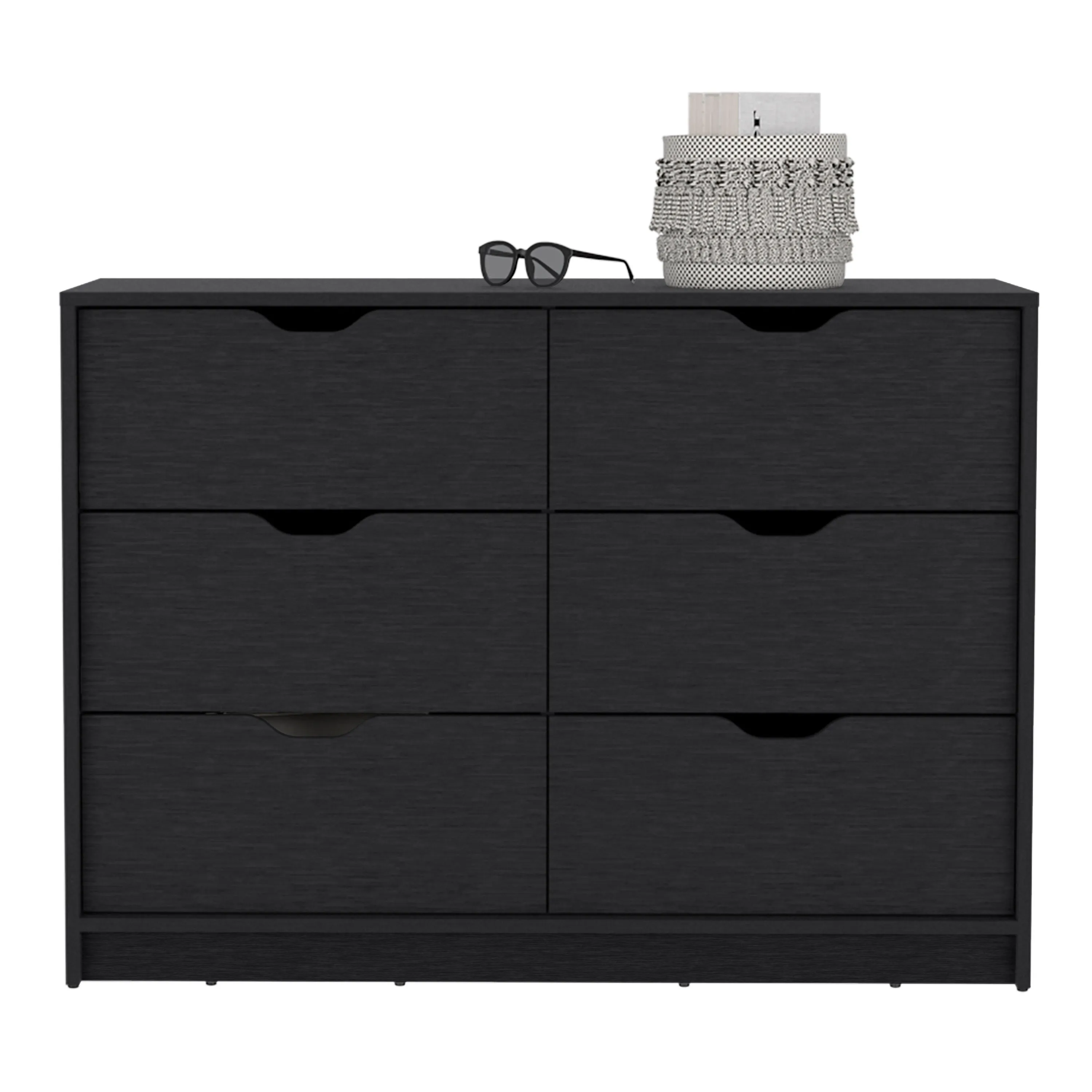 Dresser 30"H, Drawer Dresser with 2 Lower Cabinets, Drawer Chest, Black