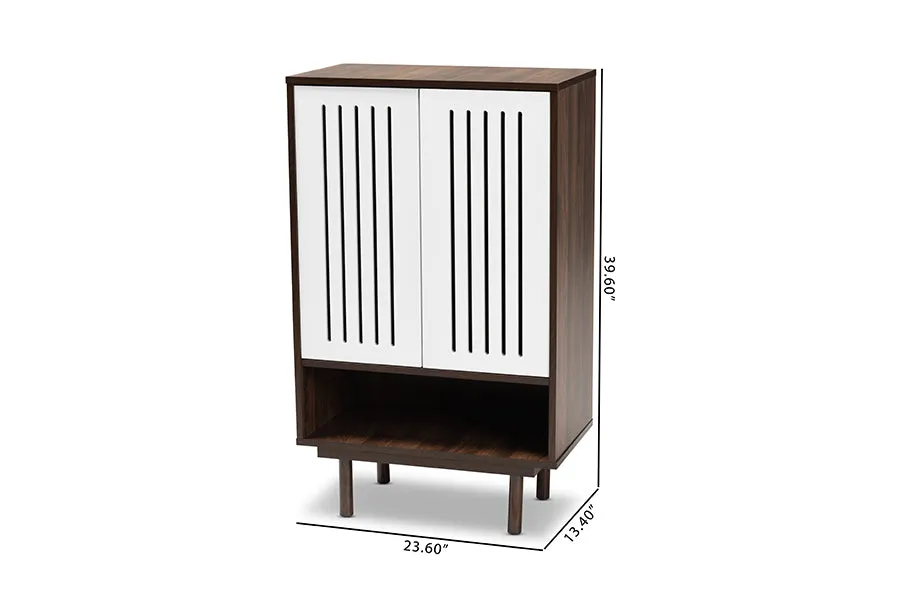 Emory Two-Tone Walnut Brown/White Finished Wood 2-Door Shoe Cabinet