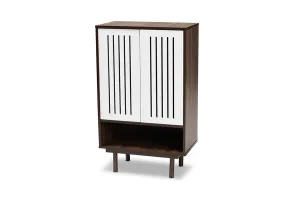 Emory Two-Tone Walnut Brown/White Finished Wood 2-Door Shoe Cabinet