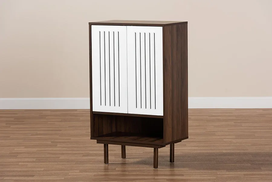 Emory Two-Tone Walnut Brown/White Finished Wood 2-Door Shoe Cabinet