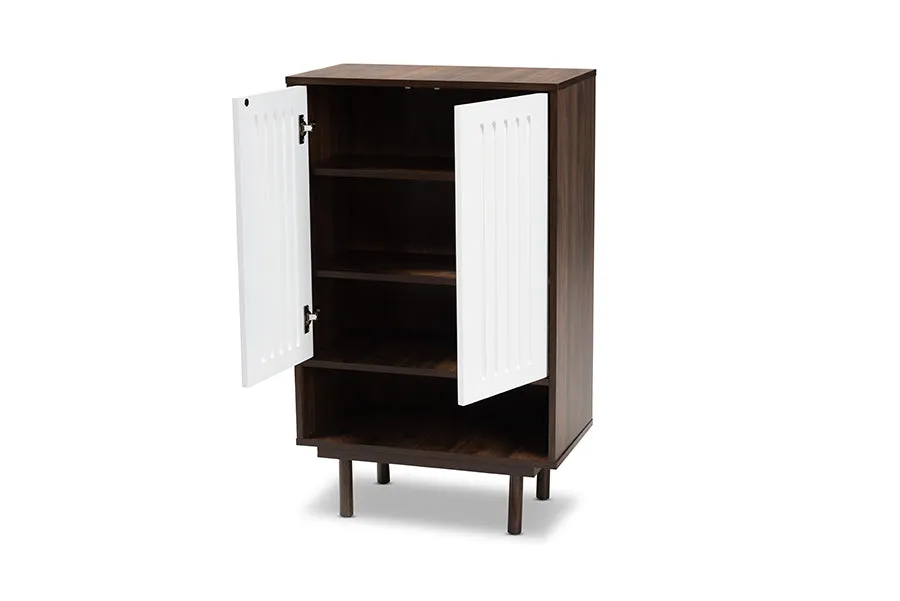 Emory Two-Tone Walnut Brown/White Finished Wood 2-Door Shoe Cabinet