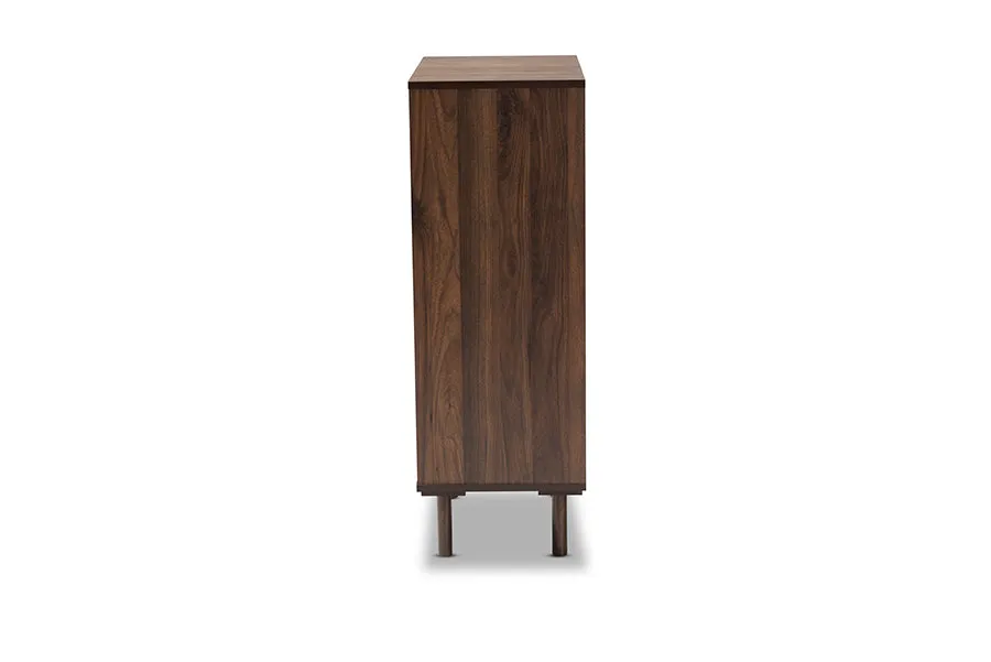 Emory Two-Tone Walnut Brown/White Finished Wood 2-Door Shoe Cabinet