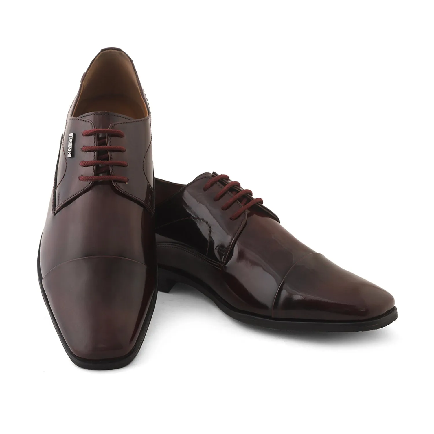 Ezok Brown Formal Cap Toe Leather Derby Shoes