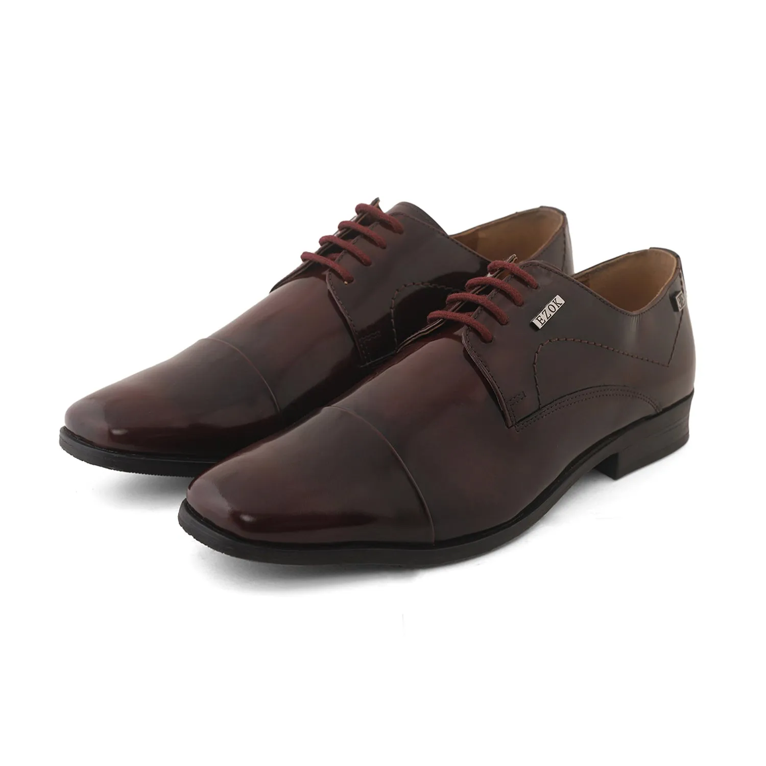 Ezok Brown Formal Cap Toe Leather Derby Shoes