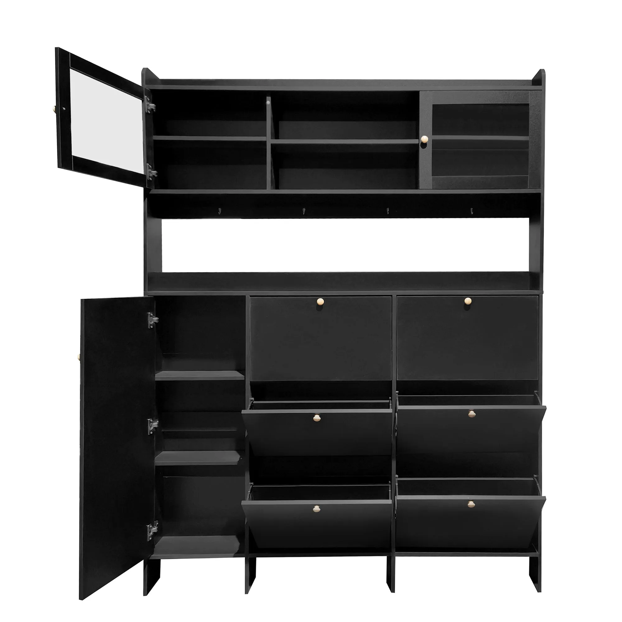 Felix II Multifunctional Shoe Cabinet with Open Storage Platform - Black