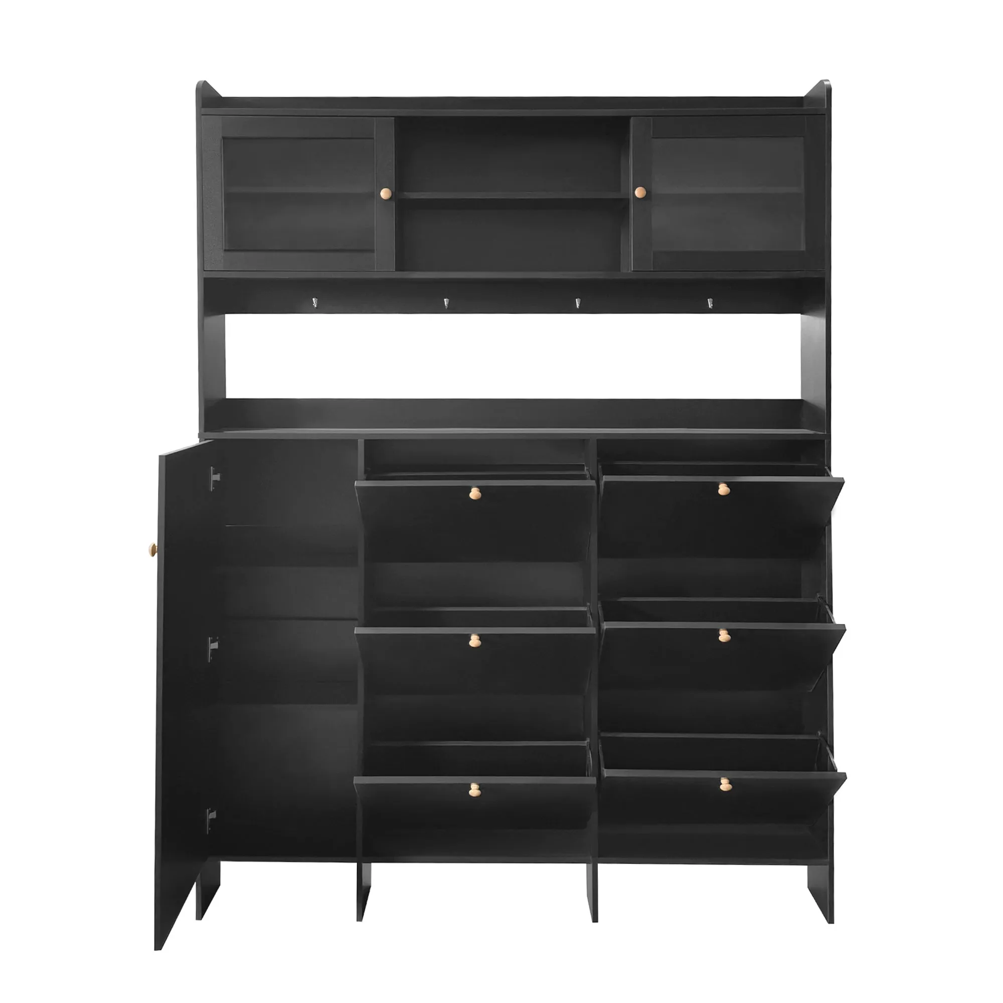 Felix II Multifunctional Shoe Cabinet with Open Storage Platform - Black