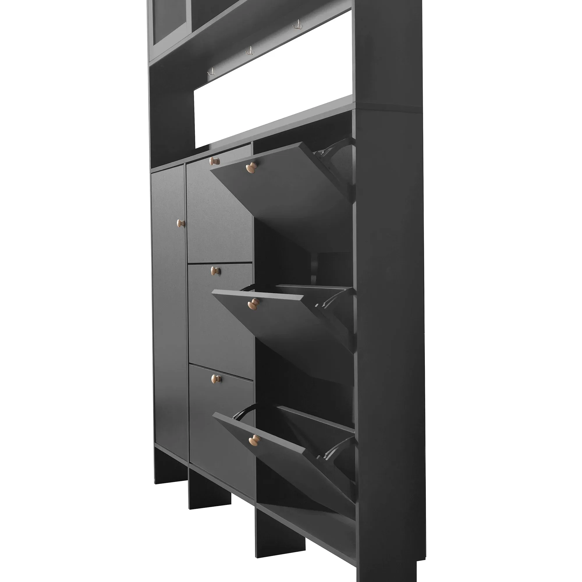 Felix II Multifunctional Shoe Cabinet with Open Storage Platform - Black