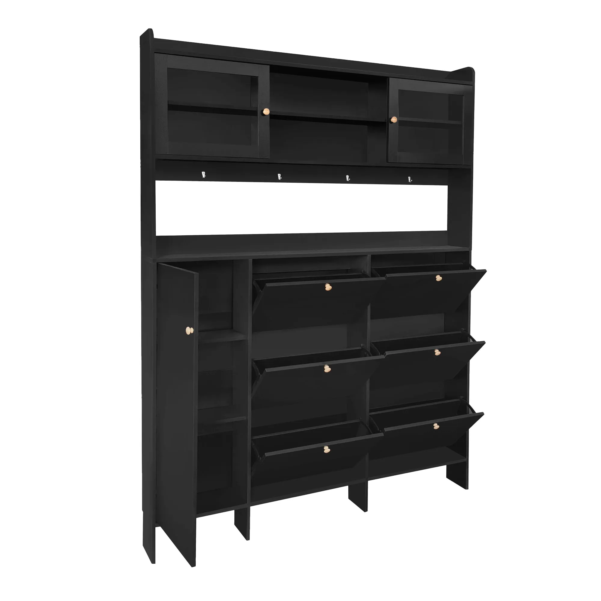 Felix II Multifunctional Shoe Cabinet with Open Storage Platform - Black