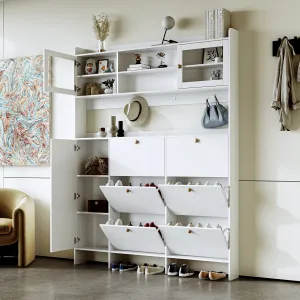 Felix II Multifunctional Shoe Cabinet with Open Storage Platform - White