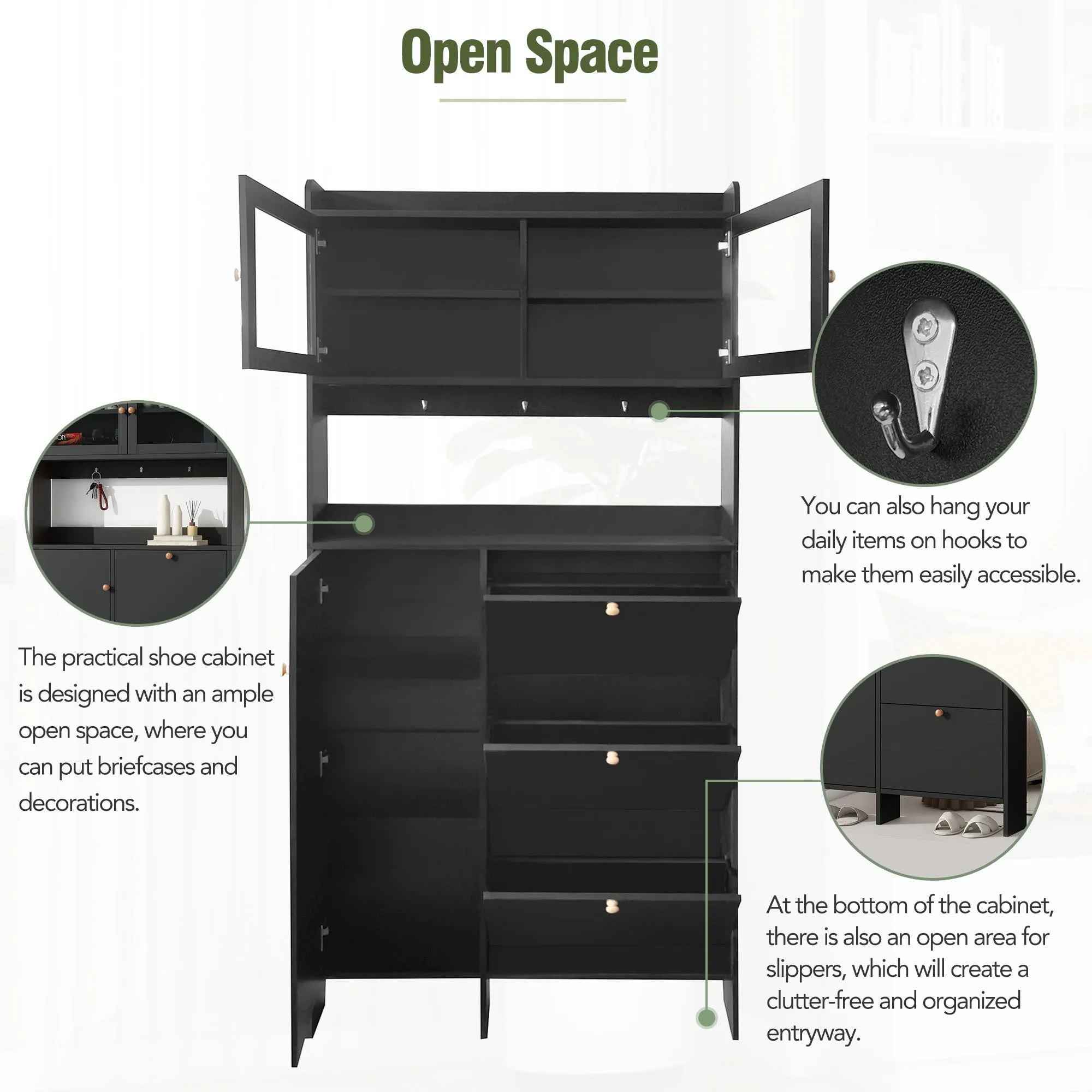 Felix III Shoe Cabinet with Open Storage Space - Black