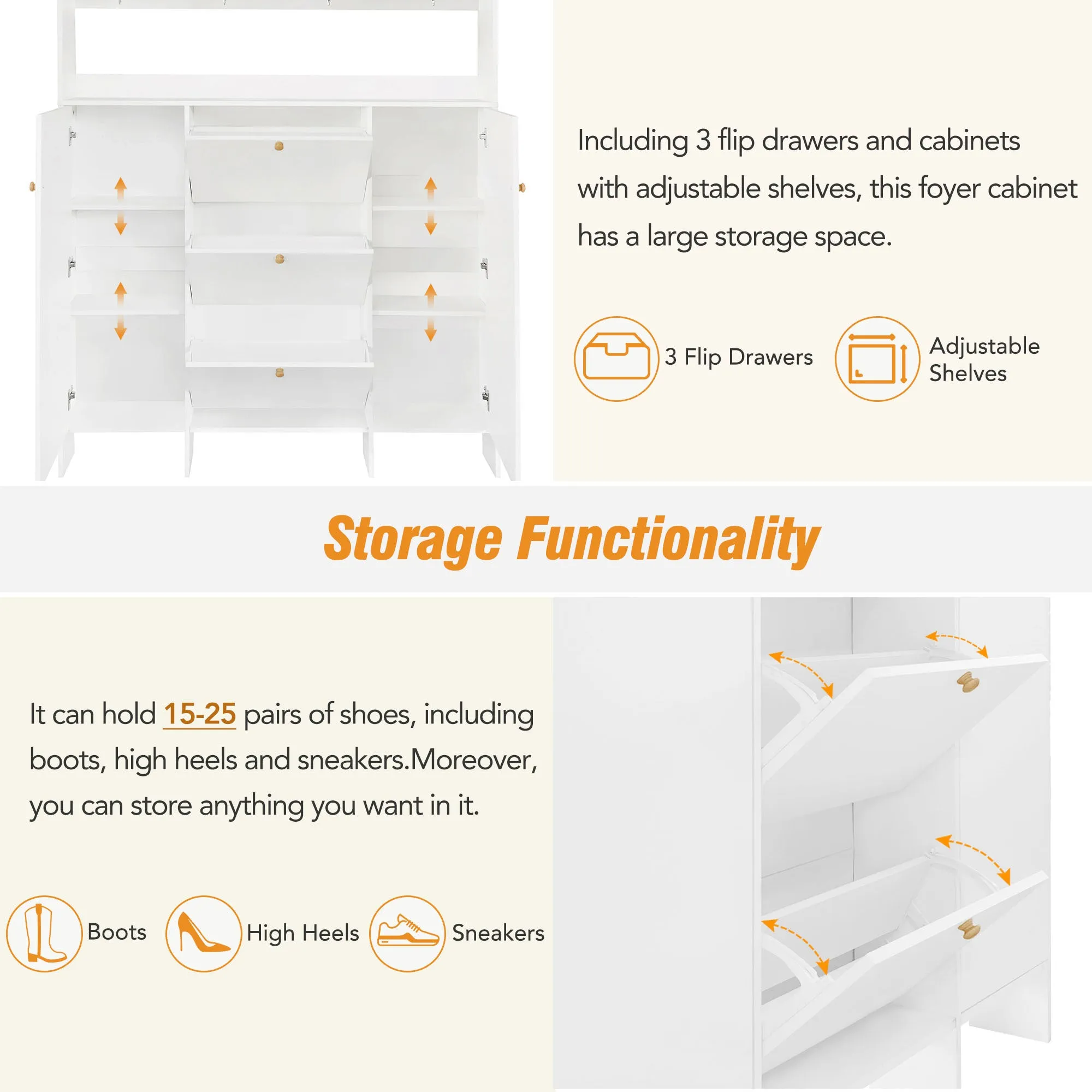 Felix Multifunctional Shoe Cabinet with Open Storage Platform - White