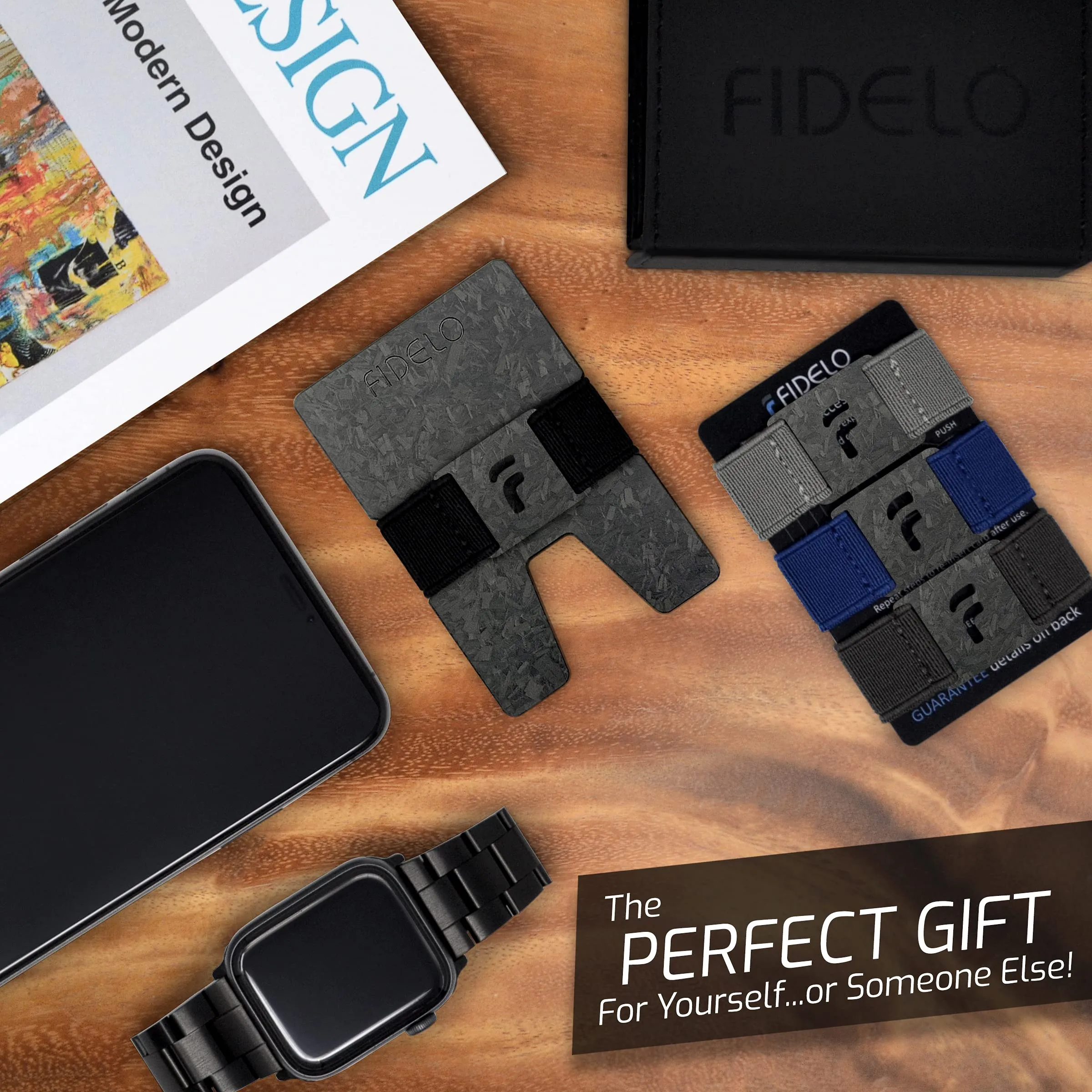 Fidelo Carbon Fiber Minimalist Wallet  Slim RFID Credit Card Holder Money Clip