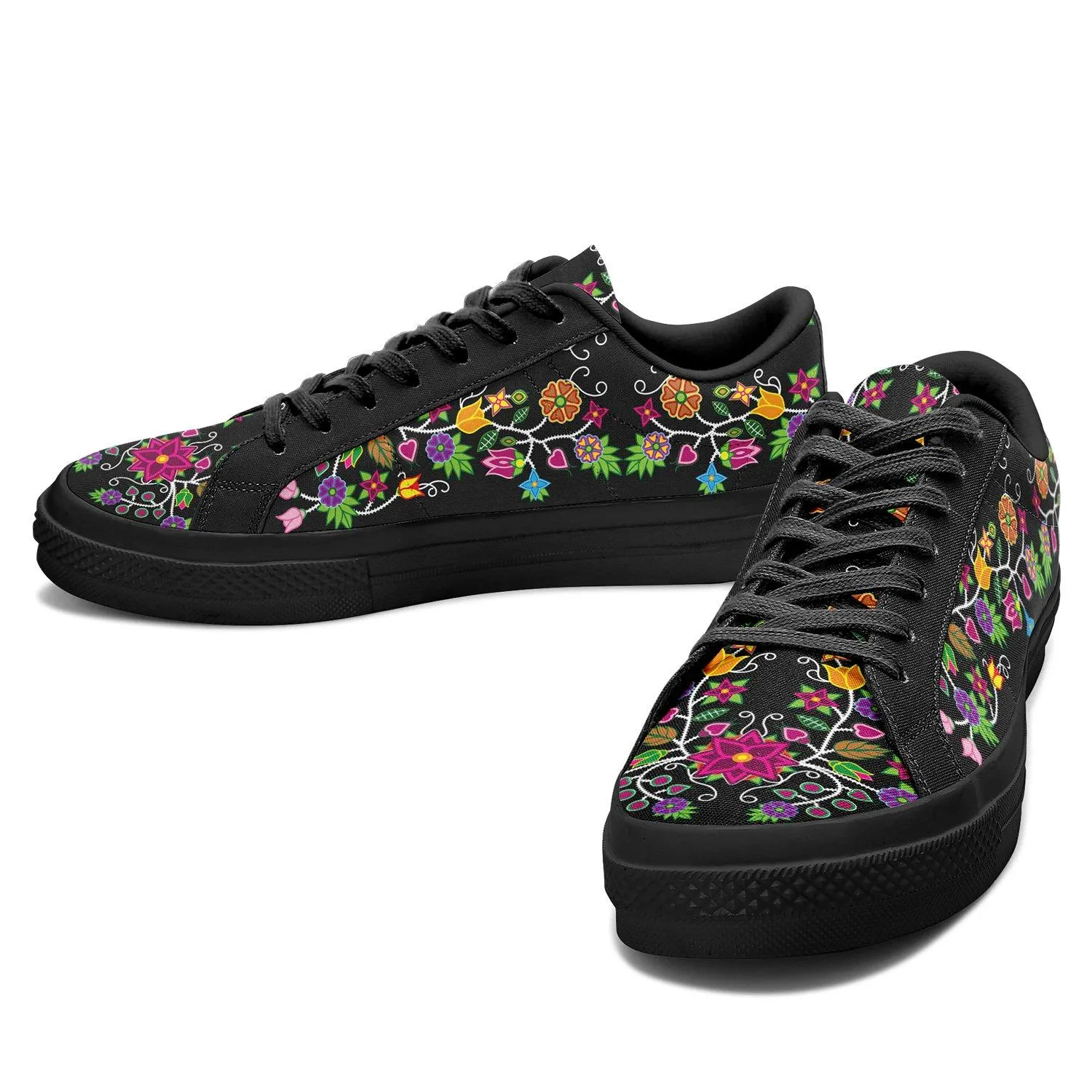 Floral Beadwork - 01 Aapisi Low Top Canvas Shoes Black Sole