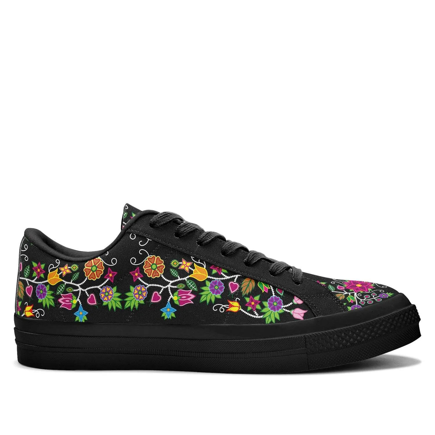 Floral Beadwork - 01 Aapisi Low Top Canvas Shoes Black Sole