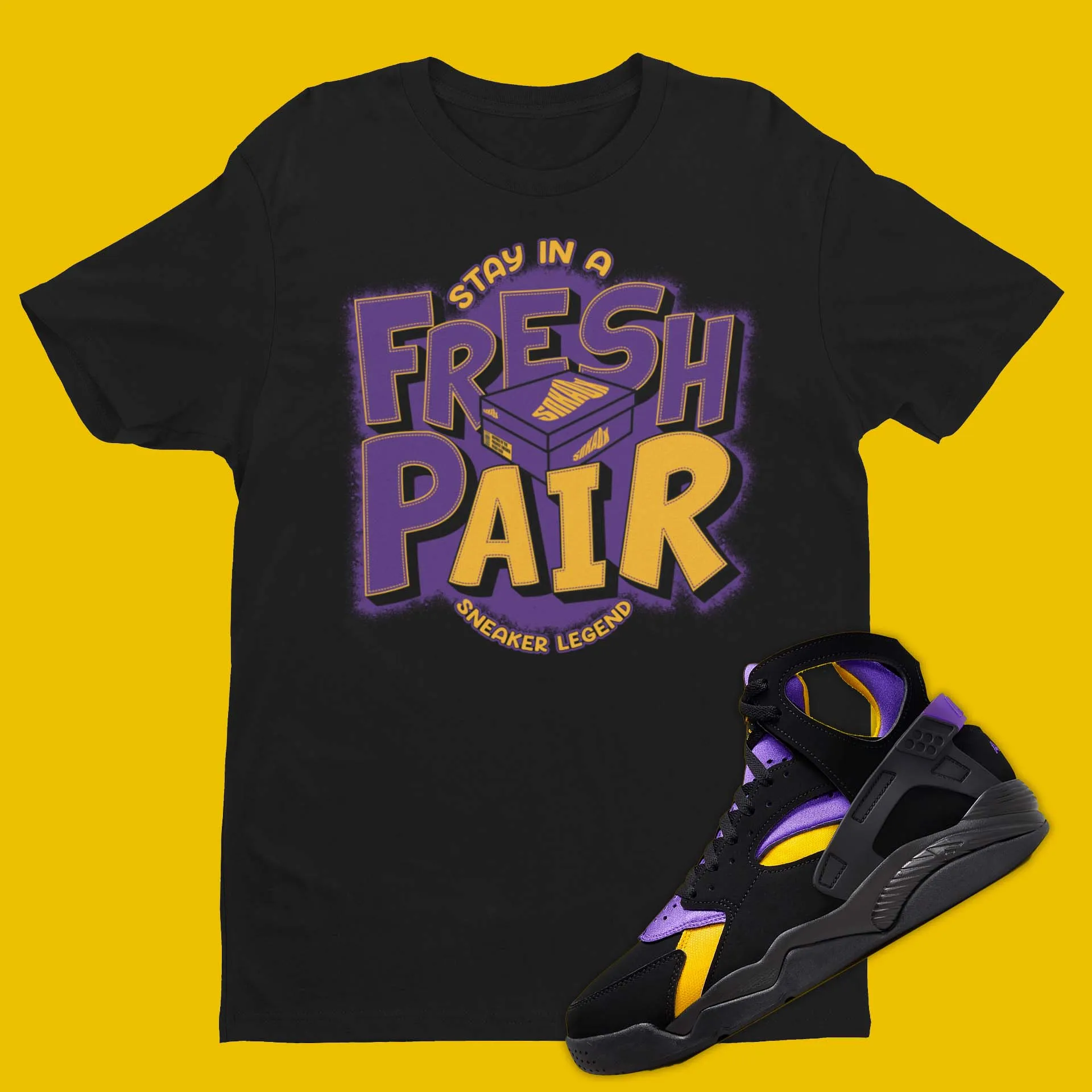 Fresh Pair T-Shirt Matching Air Flight Huarache Lakers Away