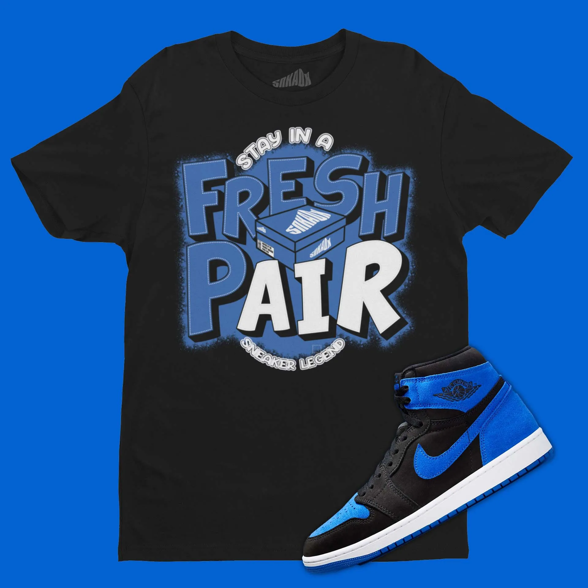 Fresh Pair T-Shirt Matching Air Jordan 1 Royal Reimagined