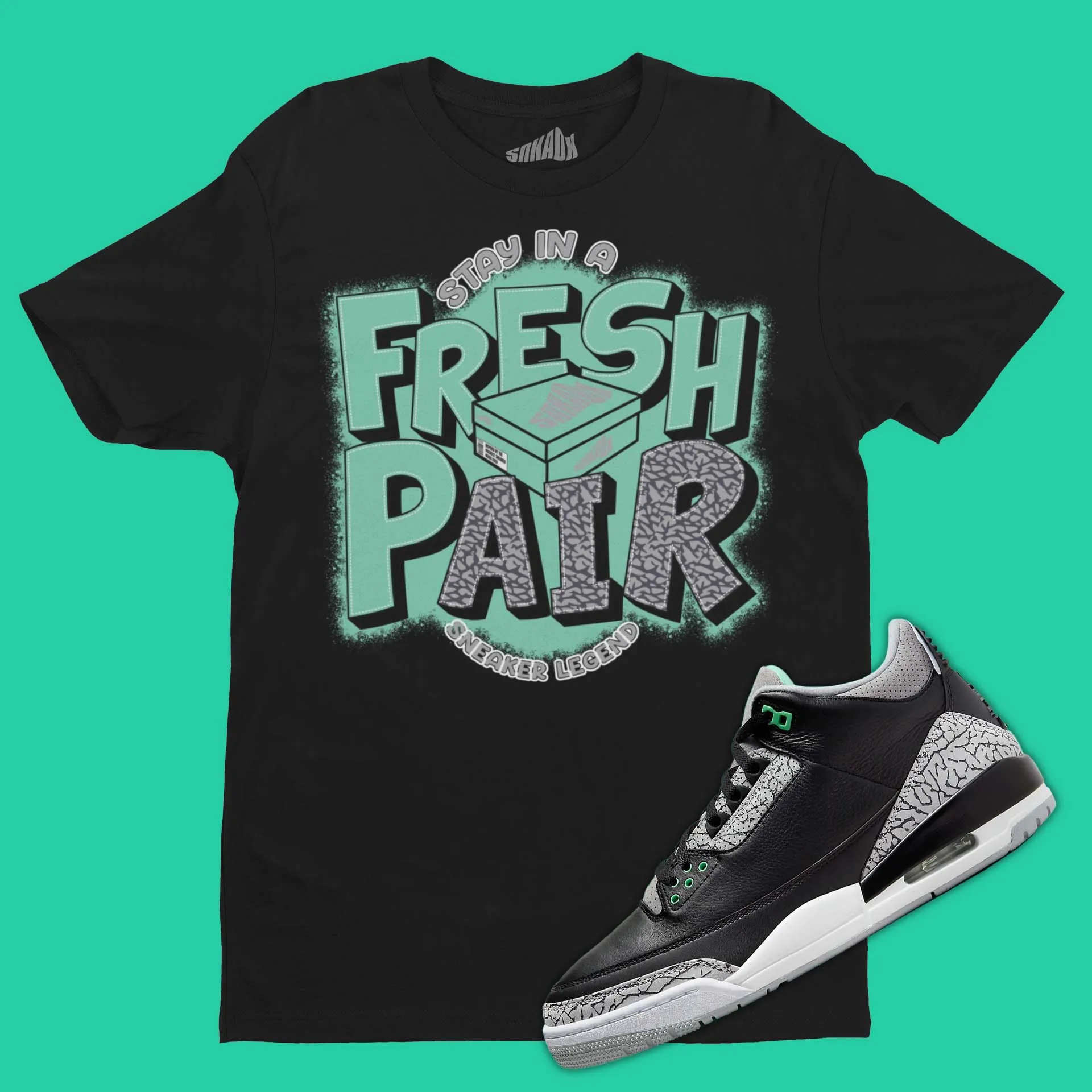 Fresh Pair T-Shirt Matching Air Jordan 3 Green Glow