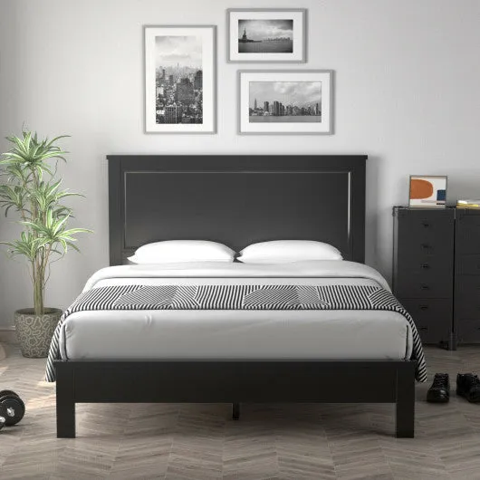 Full Size Platform Slat Bed Frame with High Headboard-Black