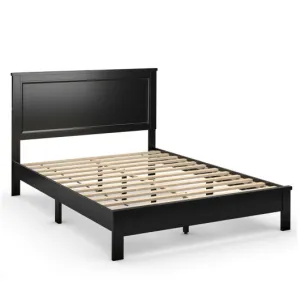 Full Size Platform Slat Bed Frame with High Headboard-Black