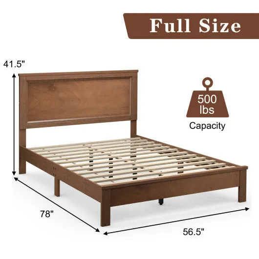 Full Size Platform Slat Bed Frame with High Headboard-Walnut