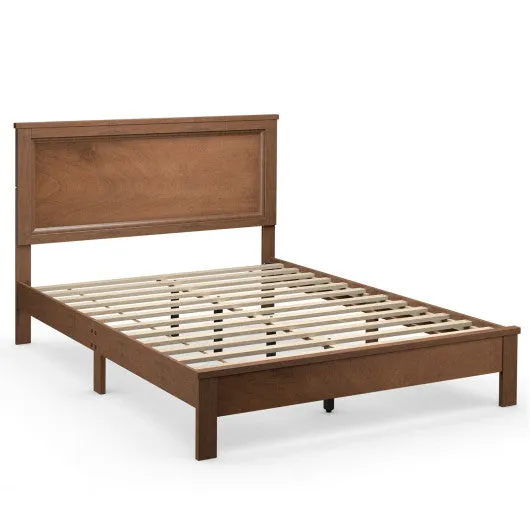 Full Size Platform Slat Bed Frame with High Headboard-Walnut