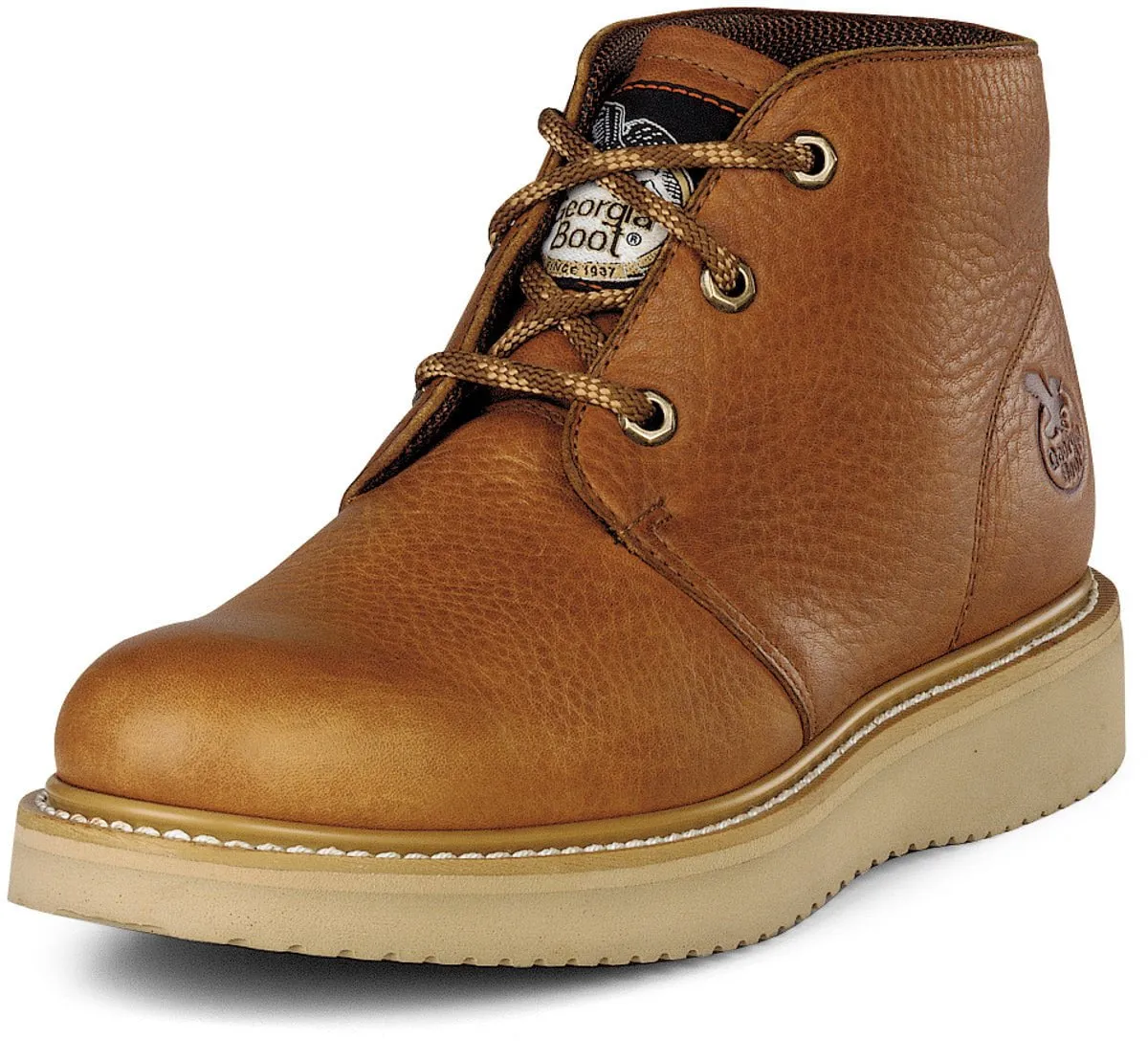 Georgia Mens Barracuda Gold Leather SPR Wedge Chukka Work Boots