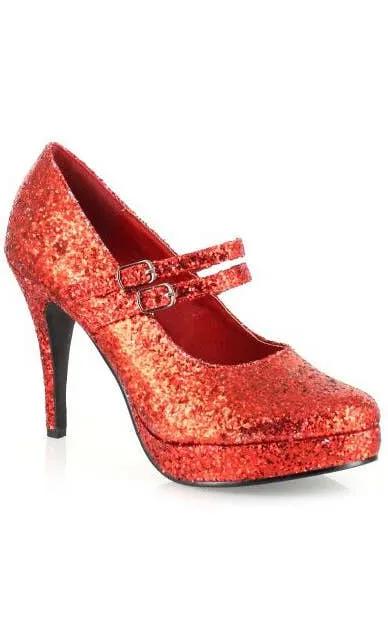 Glitter Red Jane 4" Double Strap High Heel Costume Shoes