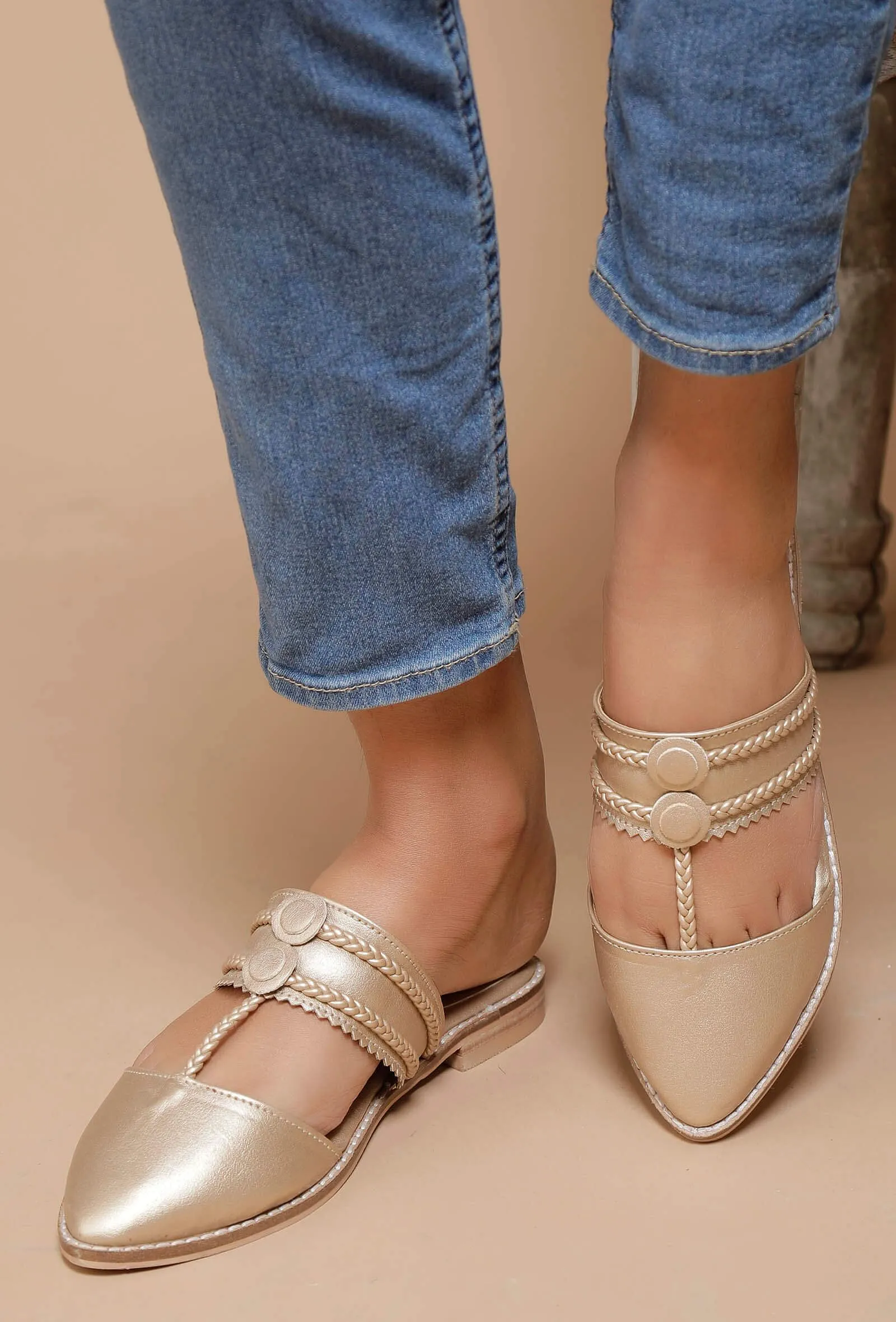 Golden Sunheri Braided Sliders