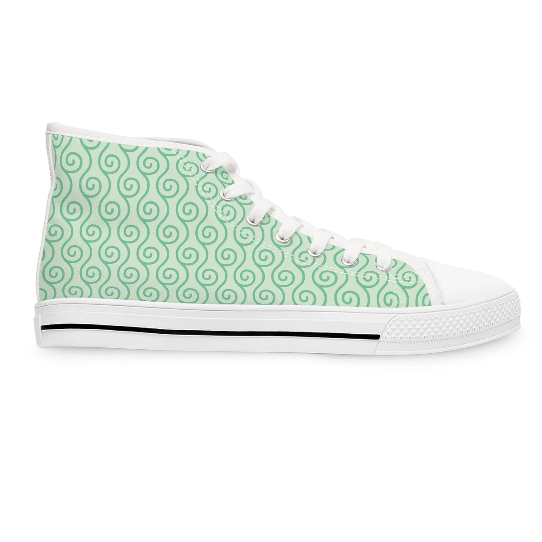 Green Wave Pattern Women's High Top Sneakers