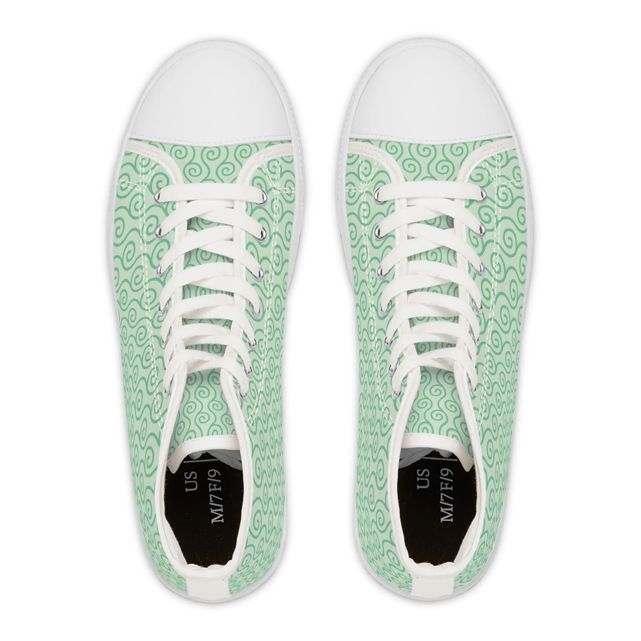 Green Wave Pattern Women's High Top Sneakers