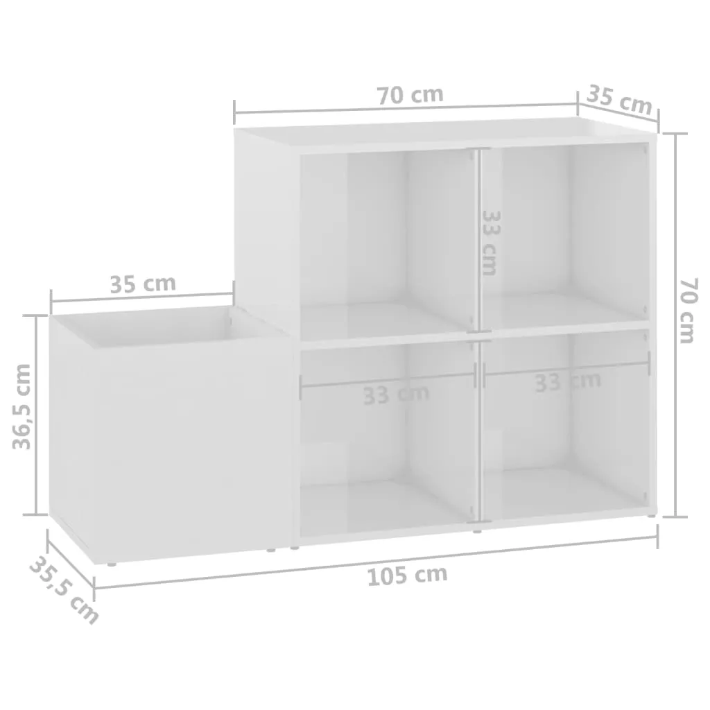 Hall Shoe Cabinet High Gloss White 105x35.5x70 cm Chipboard