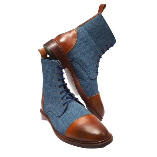 Handcrafted Boots, Bespoke Boots, Handmade Boots Goodyear Welted Handstiched Tailor-made Boots, Premium Quality Leather & Fabric Men's Boots