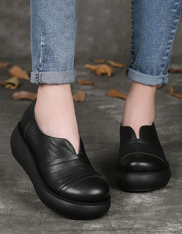 Handmade Round Head Retro Platform Shoes