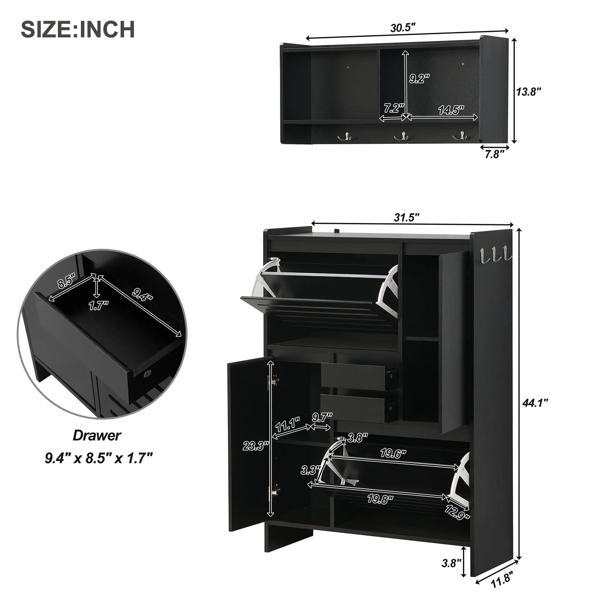 Haru Multi-Functional Shoe Cabinet - Black