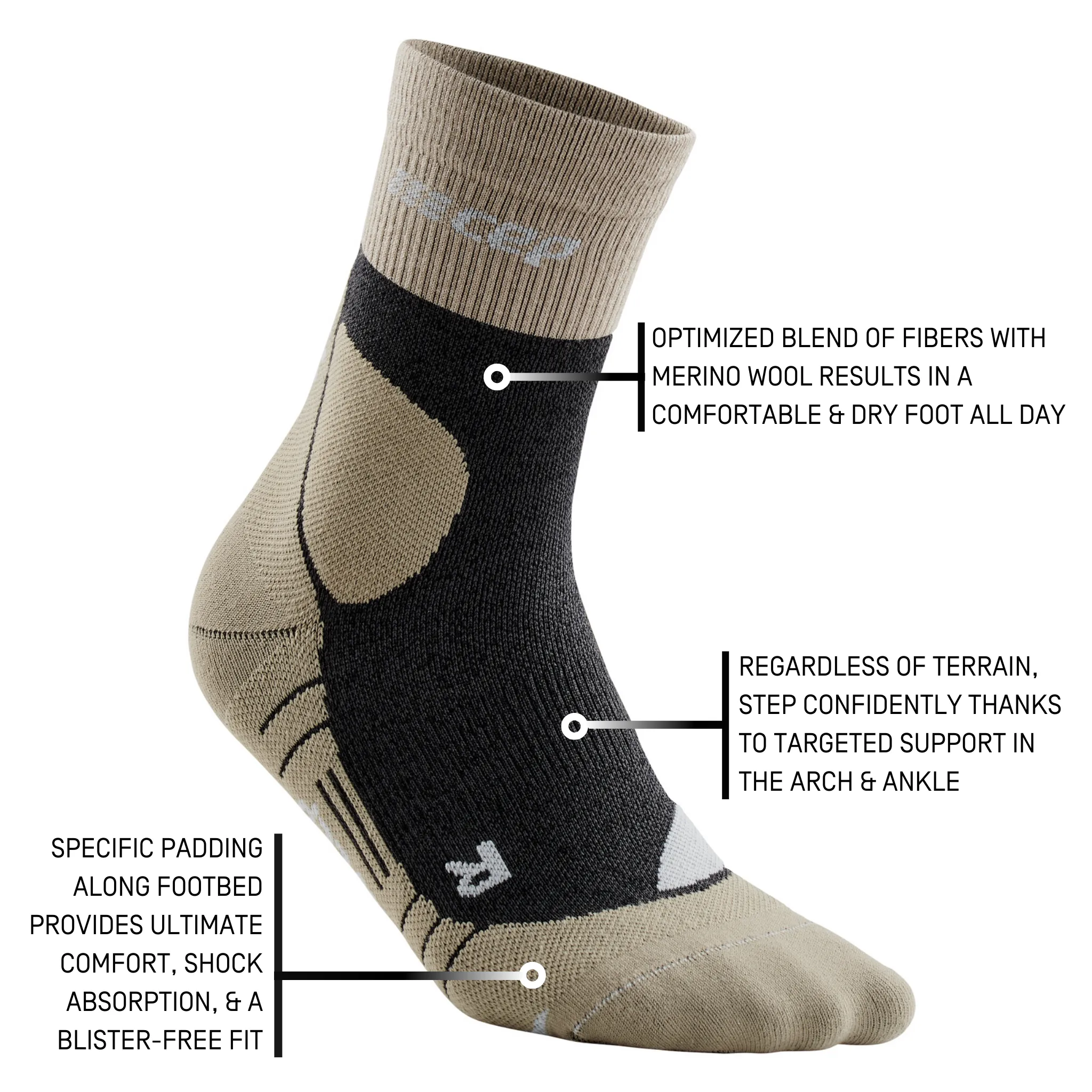 Hiking Merino Mid Cut Compression Socks, Women