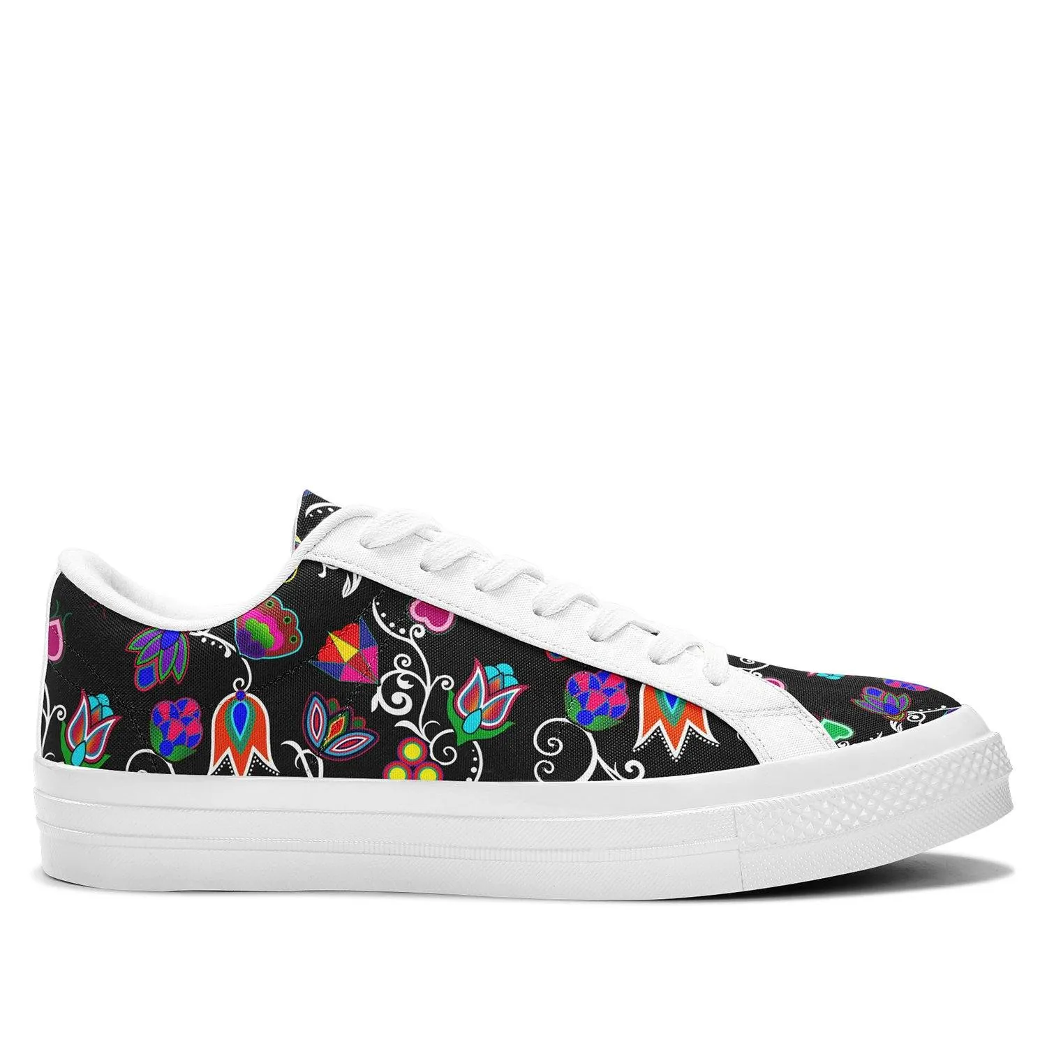 Indigenous Paisley Black Aapisi Low Top Canvas Shoes White Sole