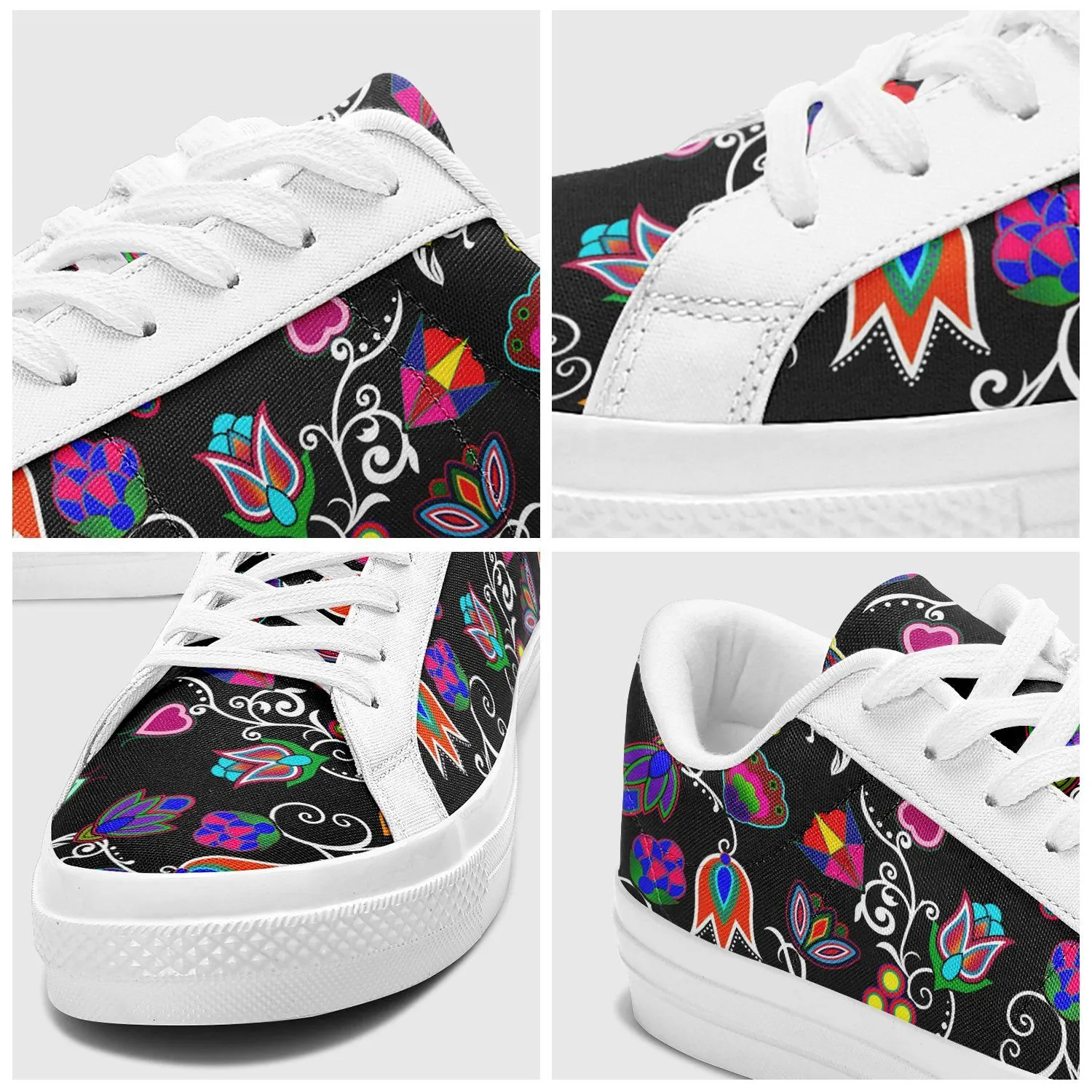 Indigenous Paisley Black Aapisi Low Top Canvas Shoes White Sole