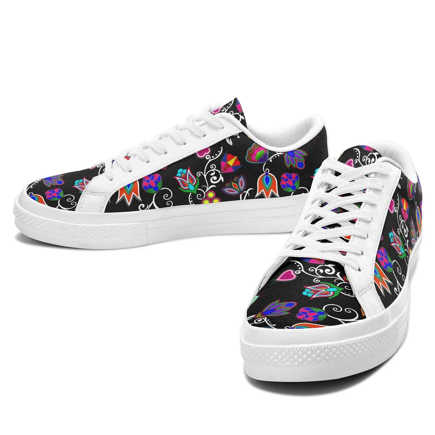 Indigenous Paisley Black Aapisi Low Top Canvas Shoes White Sole