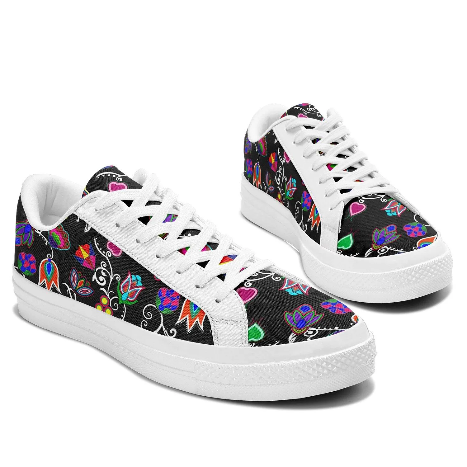 Indigenous Paisley Black Aapisi Low Top Canvas Shoes White Sole