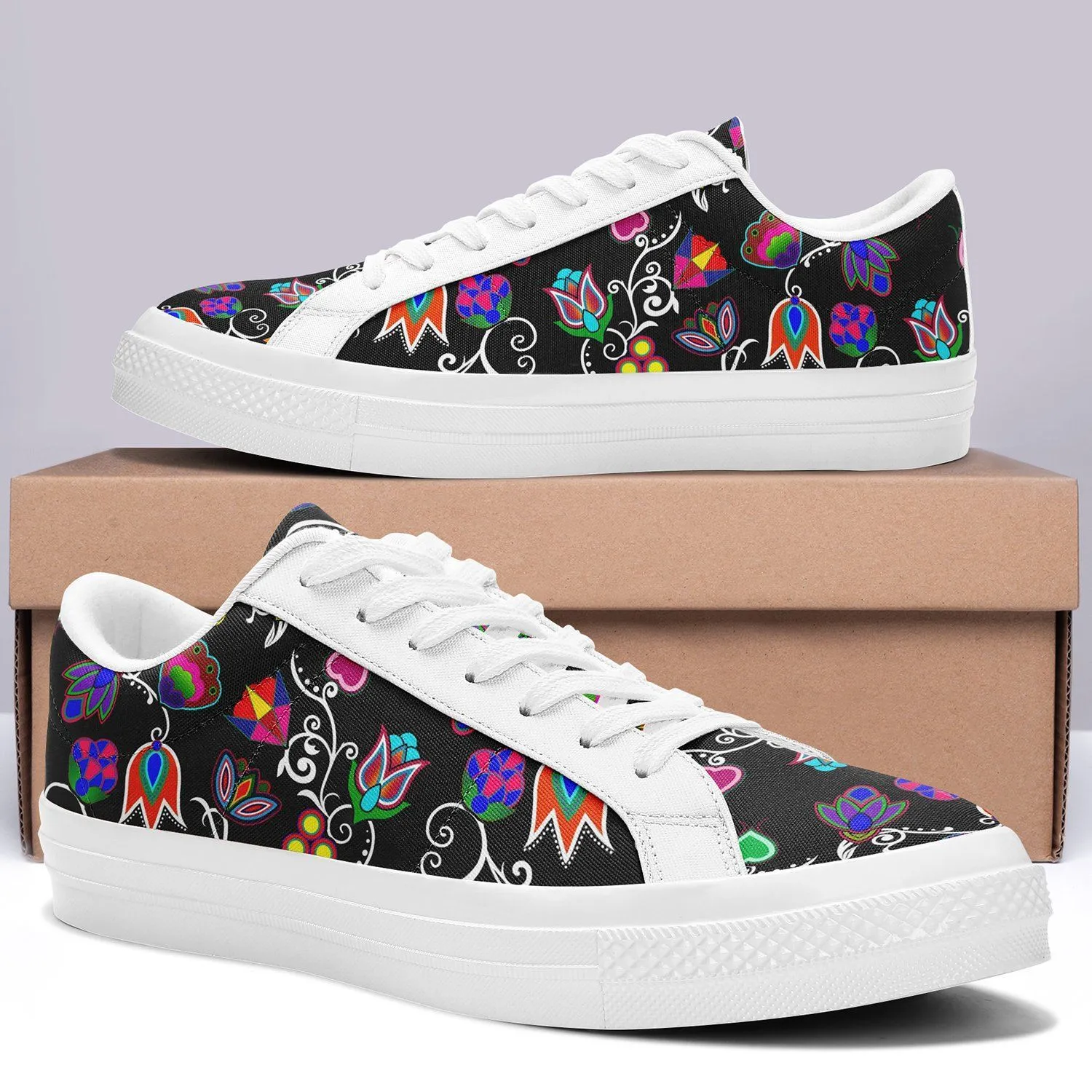 Indigenous Paisley Black Aapisi Low Top Canvas Shoes White Sole