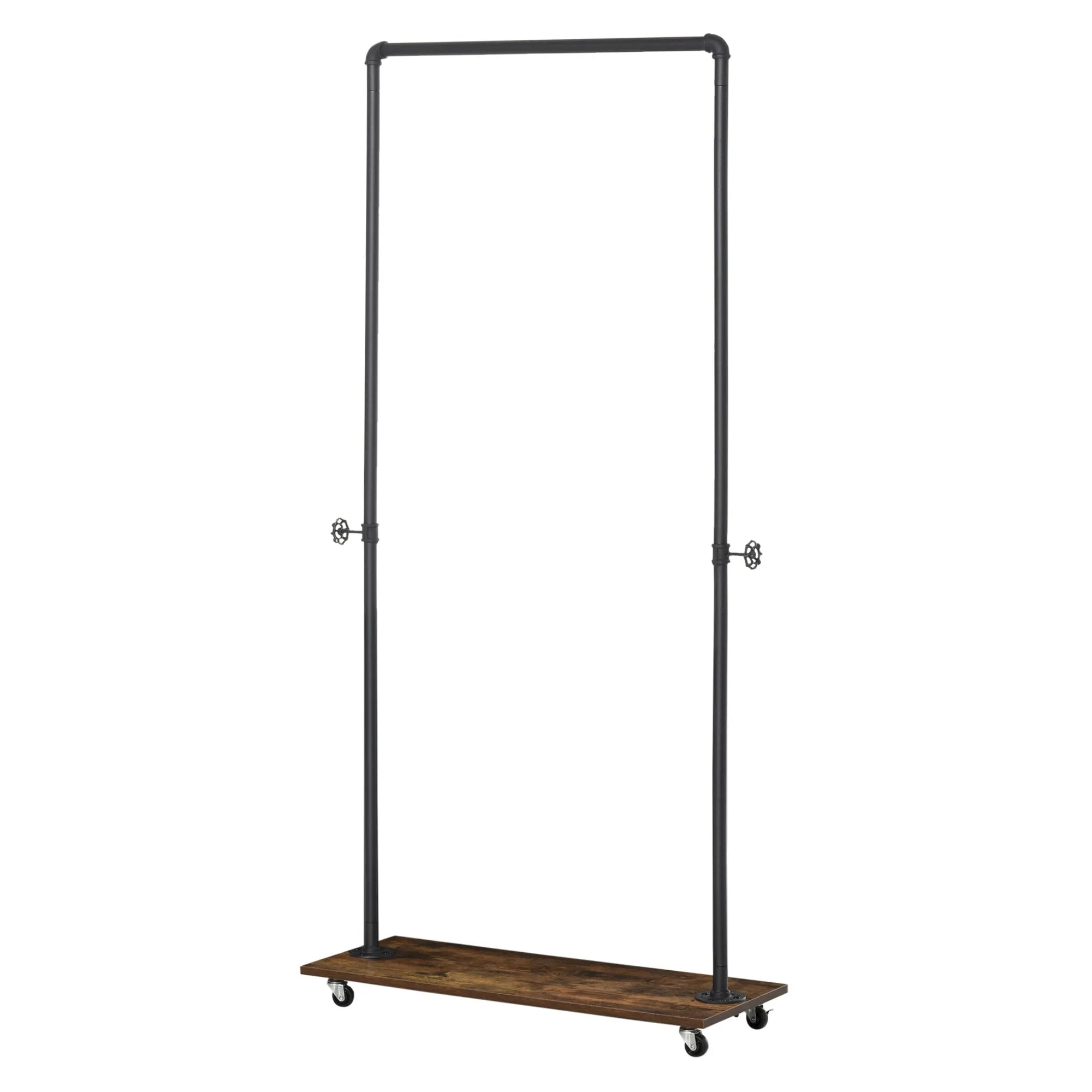 Industrial Pipe Clothing Rack on Wheels, Rolling Garment Rack with Storage Shelf Hooks for Hanging Coat, Rustic Brown and Black Rack, Clothes Organizer Wheels Clothes