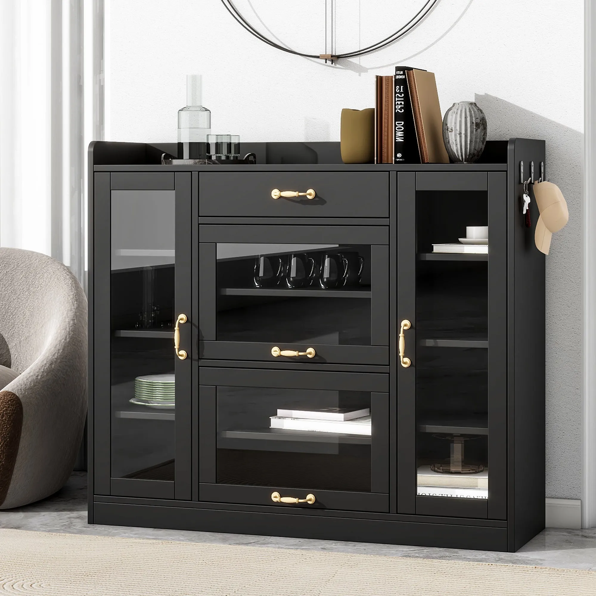 Karo Side Cabinet with 4 Glass Doors - Black