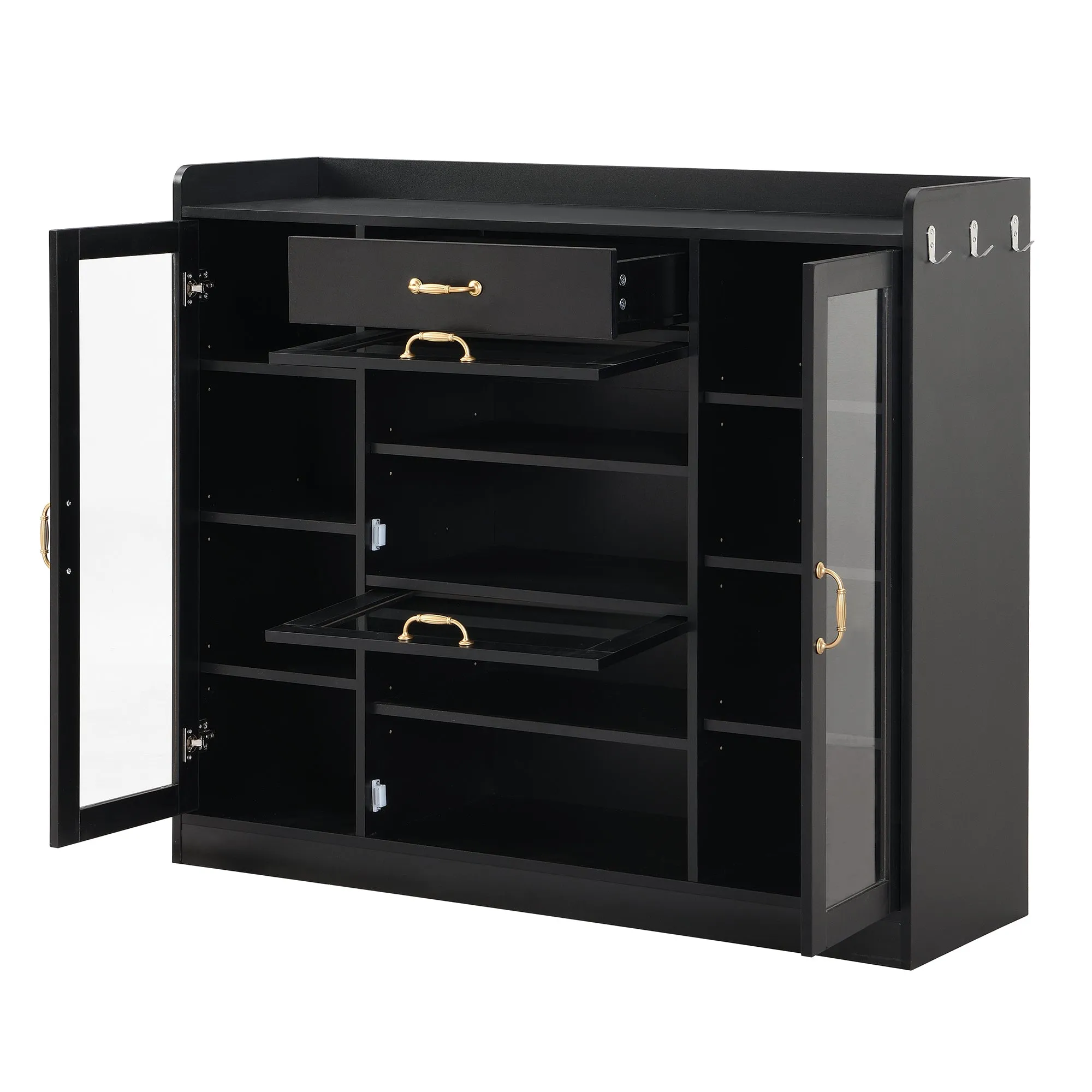 Karo Side Cabinet with 4 Glass Doors - Black