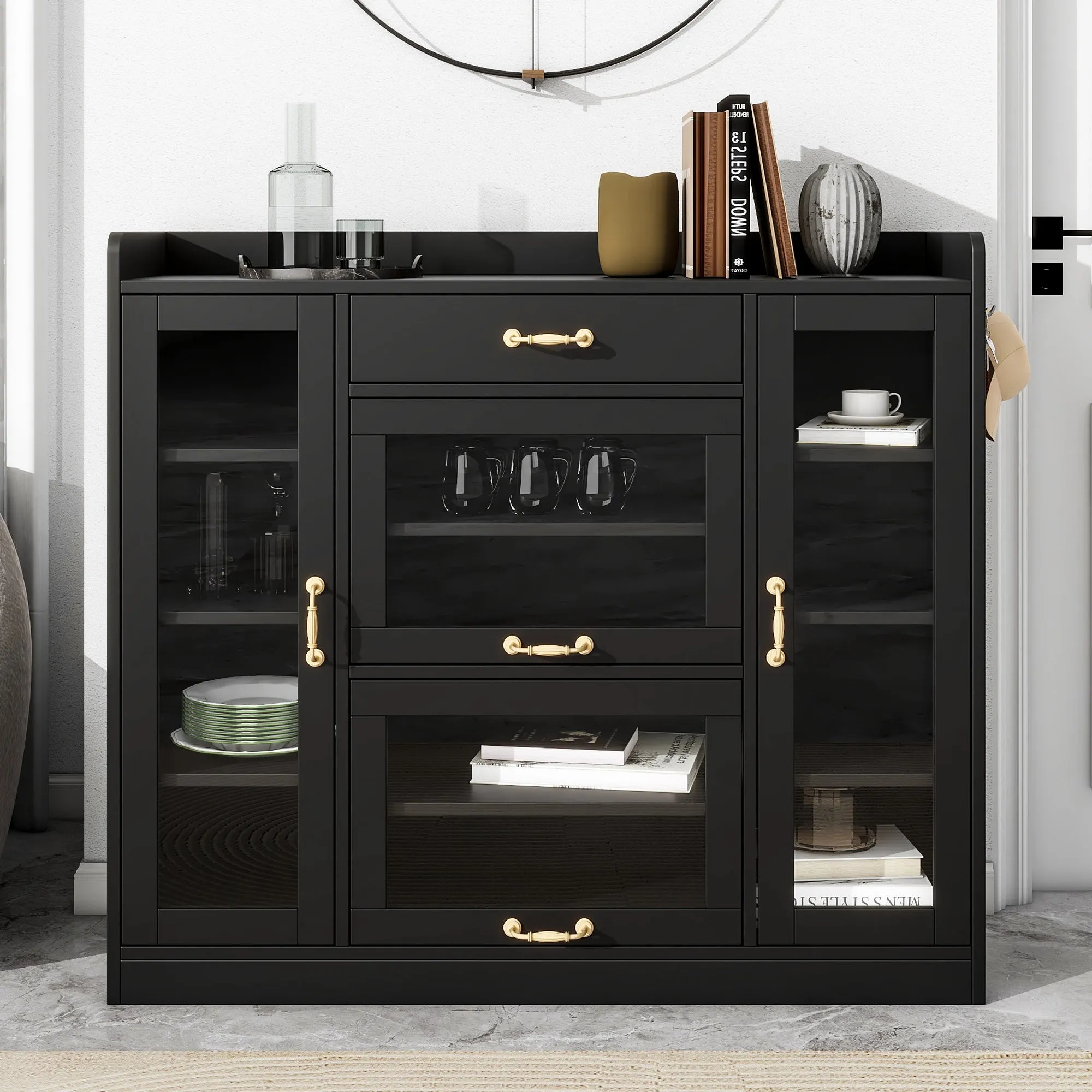 Karo Side Cabinet with 4 Glass Doors - Black