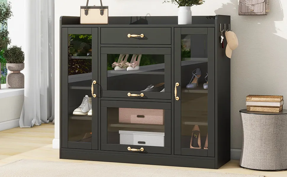 Karo Side Cabinet with 4 Glass Doors - Black