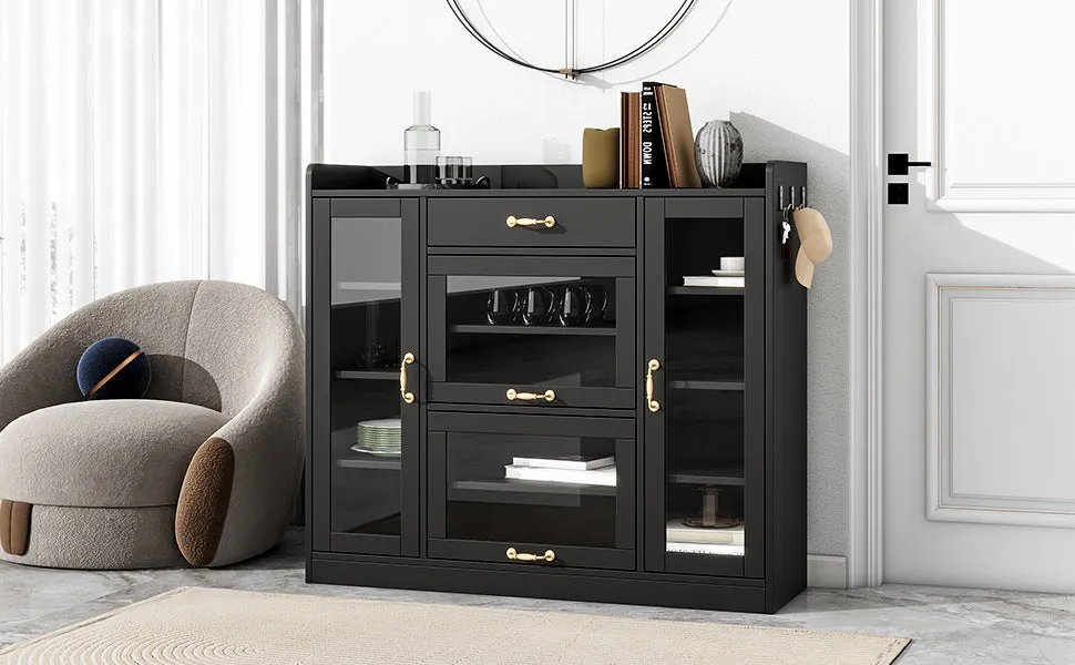 Karo Side Cabinet with 4 Glass Doors - Black