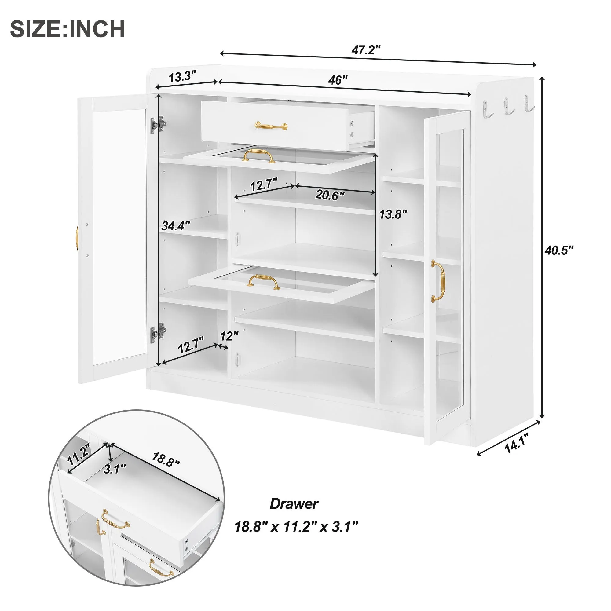 Karo Side Cabinet with 4 Glass Doors - White